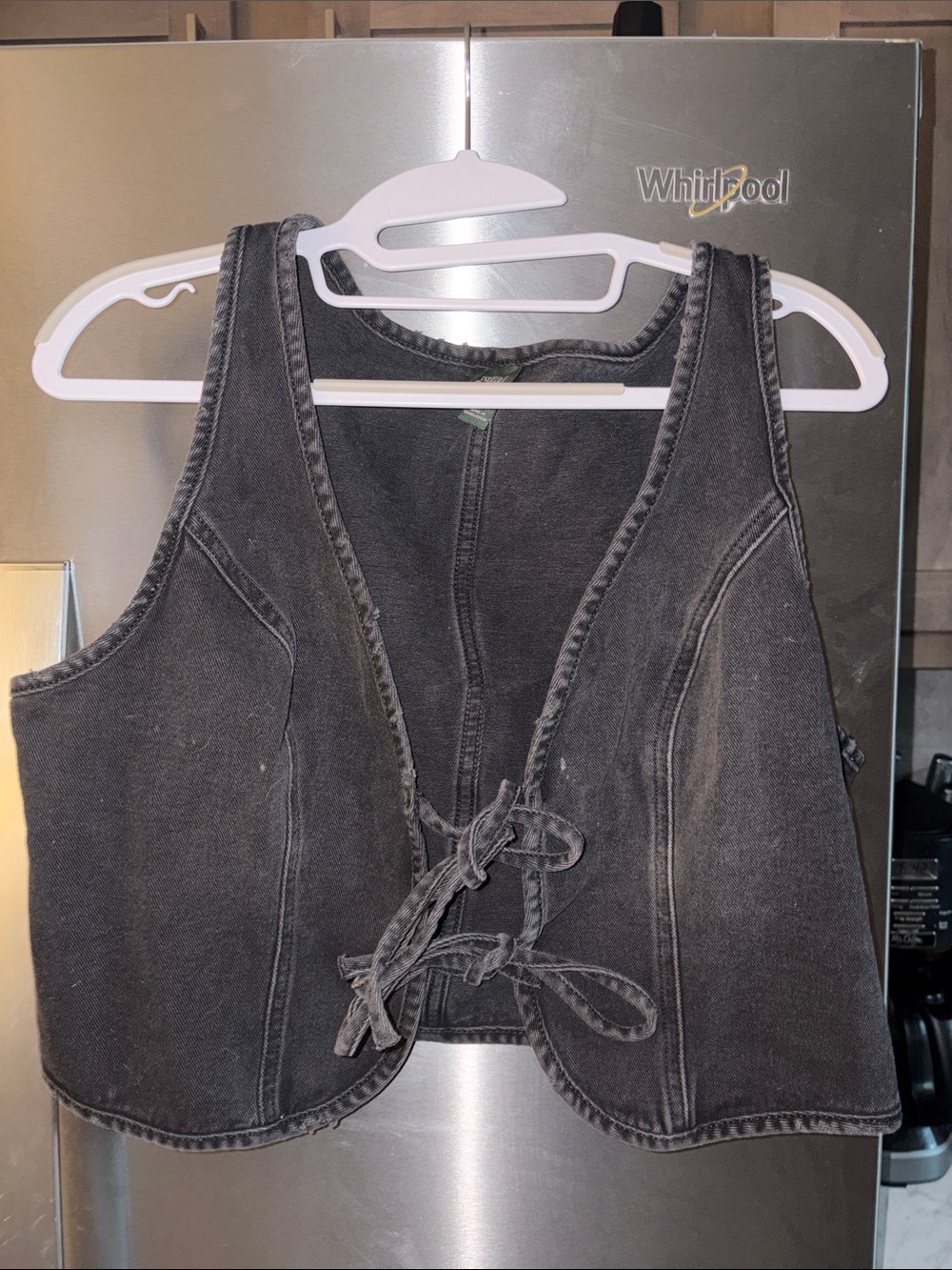 Womens Black Tie-Front Denim Vest